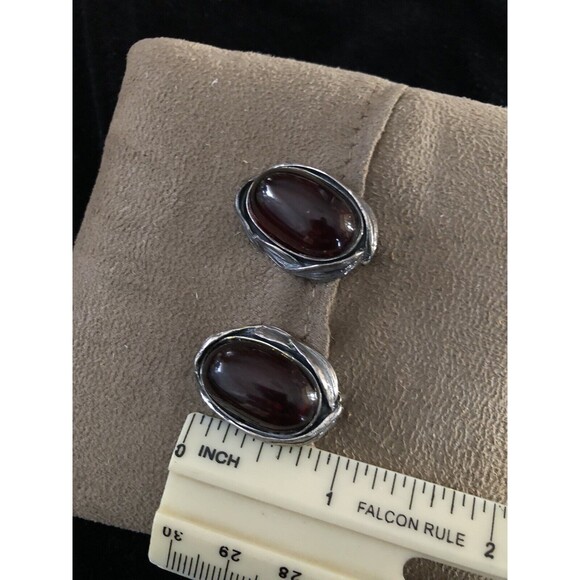 Vintage Amber Sterling Silver Earrings Clip On Baltic Amber Cognac - Picture 3 of 8